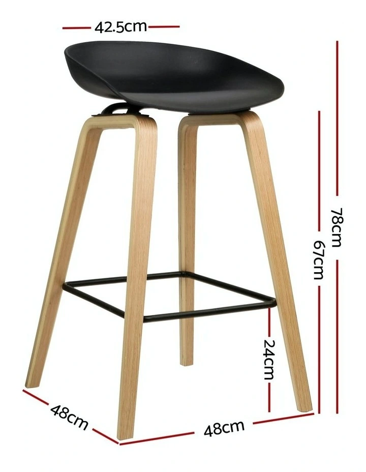 Wooden Bar Stool Dining Chair 2x in Black/Brown