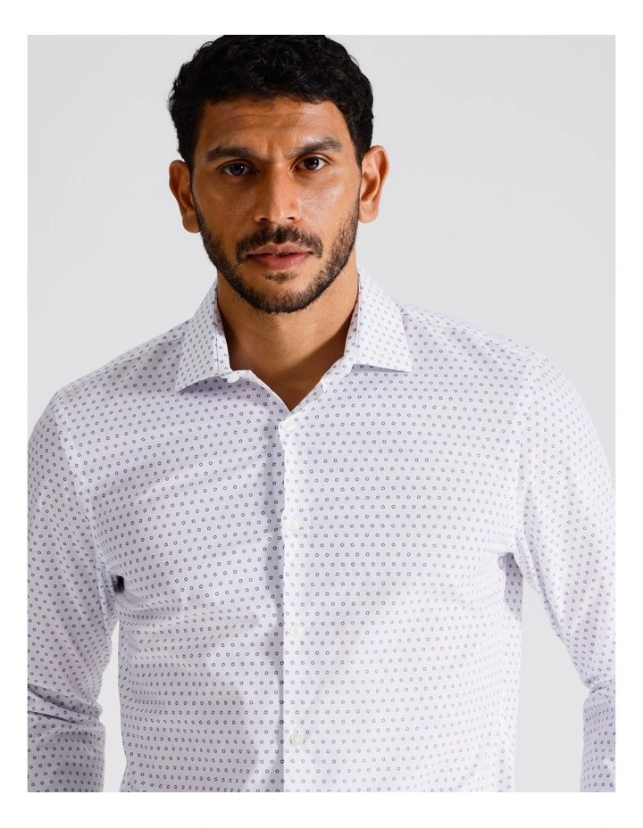 Slim Long Sleeve Shirt 1 Colour Square Print In Blue