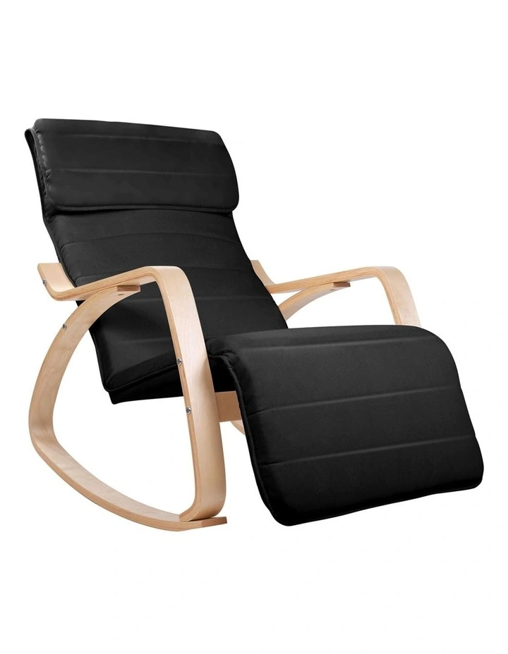 Fabric Rocking Armchair with Adjustable Footrest Black
