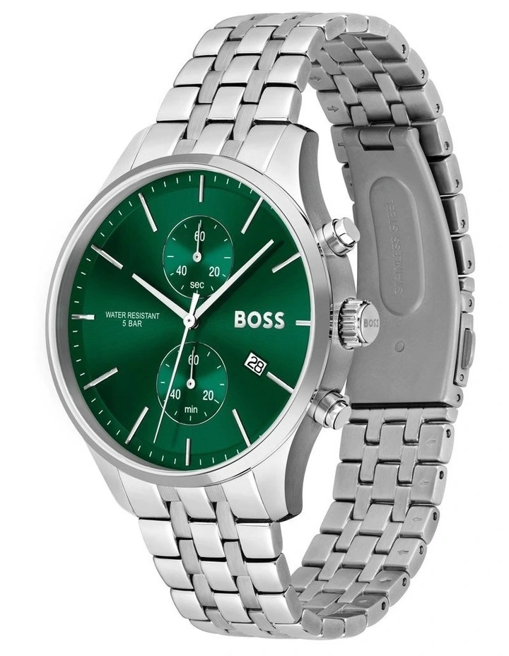 Chronograph Dial Stainless Steel Watch In Green