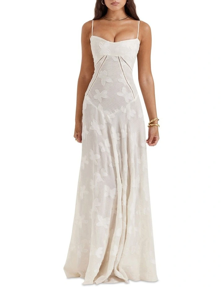 Seren Floral Lace Back Maxi Dress in Vintage Cream