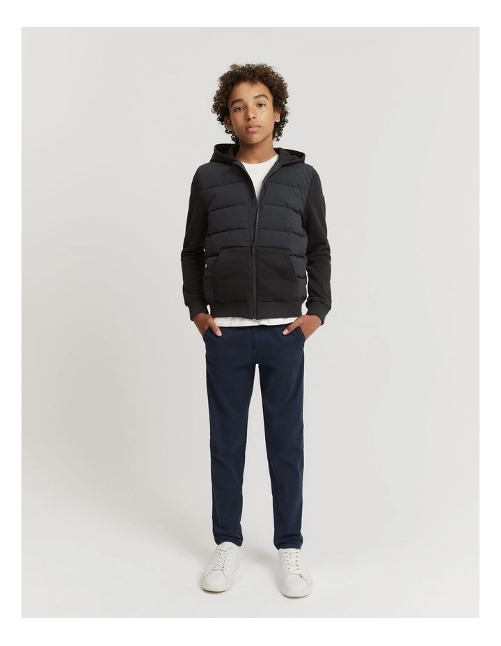 Recycled Nylon Puffer Sweat Jacket in Black