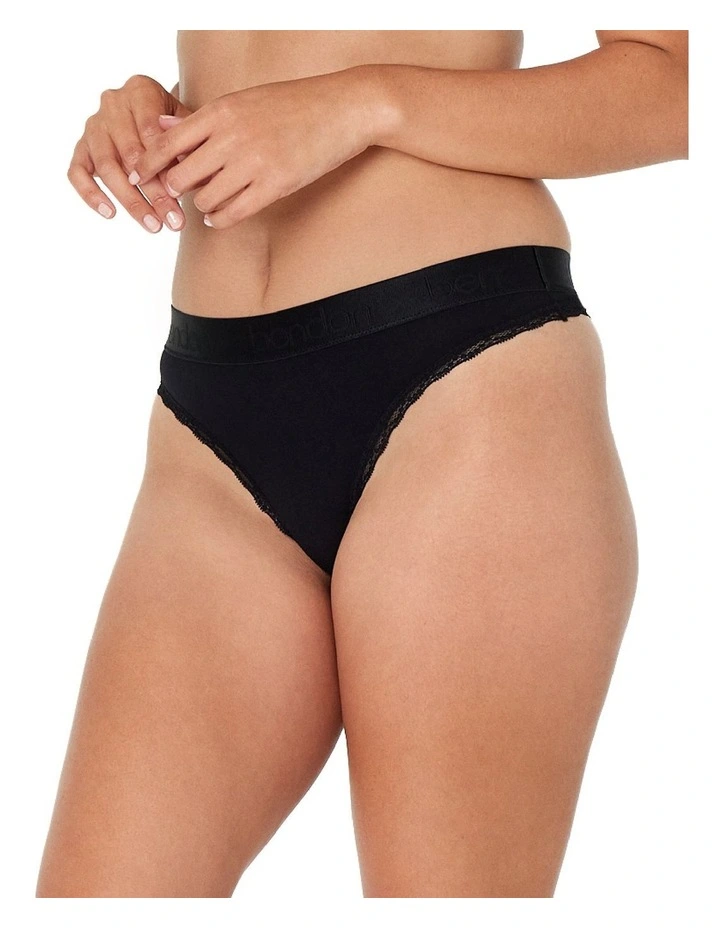 Cotton Logo Thong in Black