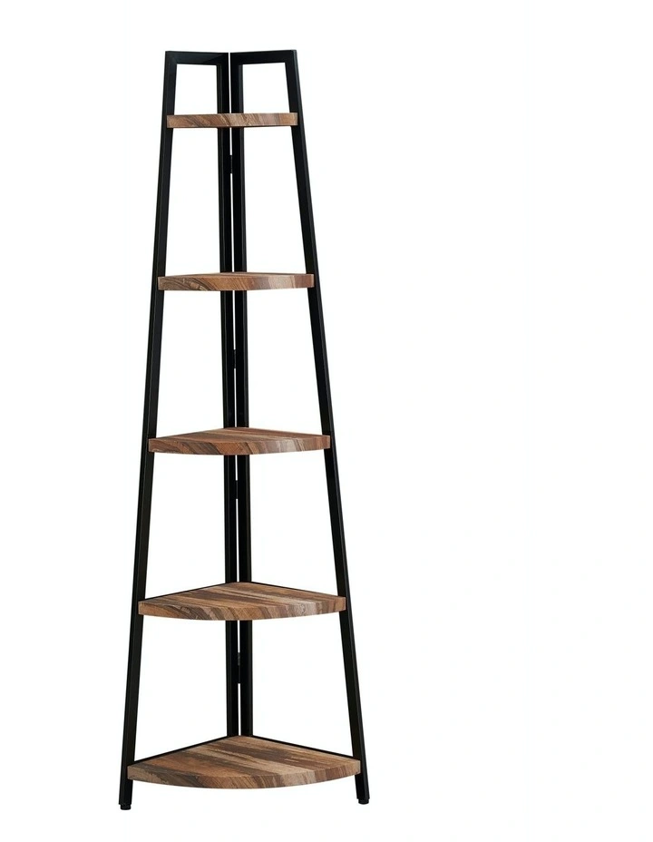 5 Tier Industrial A-Shaped Corner Bookshelf Retro Brown