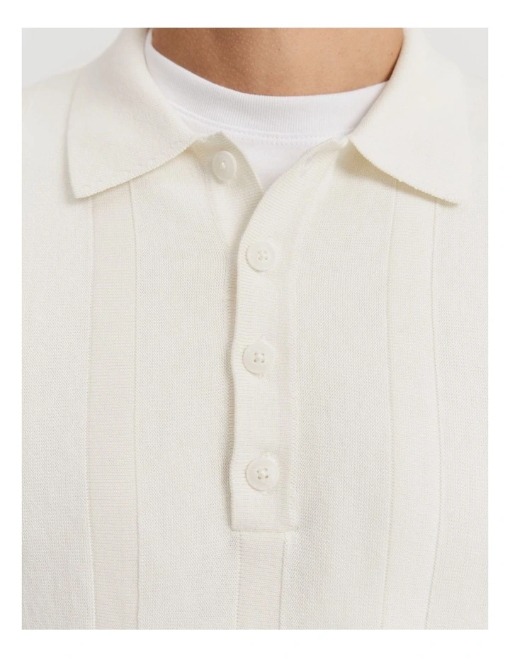 Cotton Silk Stripe Long Sleeve Polo in Cream