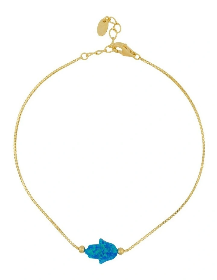Sterling Silver Mini Hamsa Gold Fine Bracelet Blue