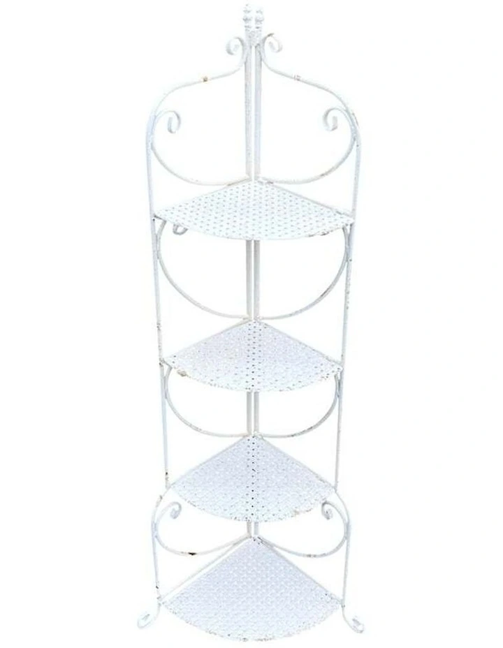 Martinique Aged 4-Shelf Corner Unit/Plant Stand 54x36x132cm in White