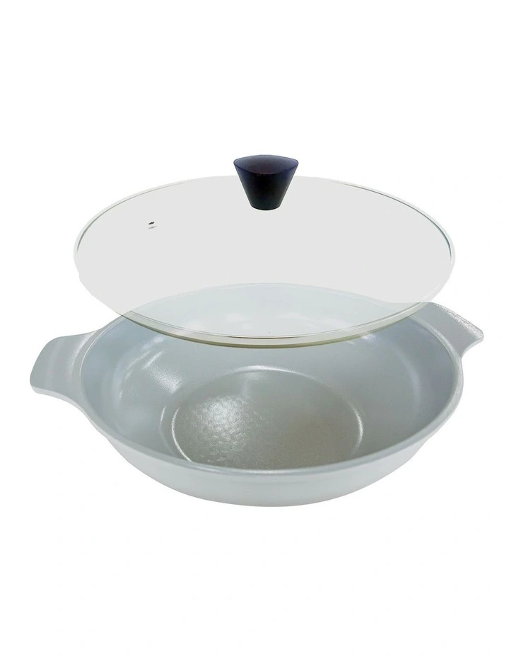 Koman Shinewon Vinch IH Non-stick Titanium Two Hands Wok 28cm+ Glass Lid in Grey