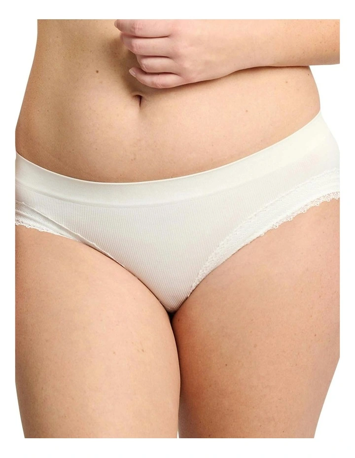 Agathe Ribbed Lace Trim Classic Brief in Ivory