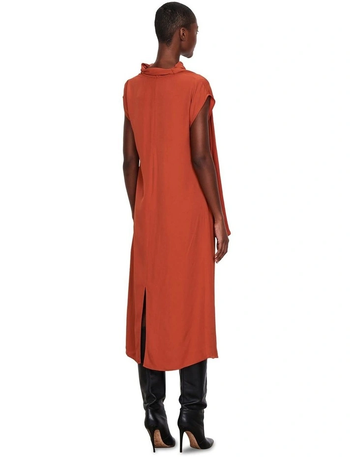 European Twill Scarf Neck Dress in Clay