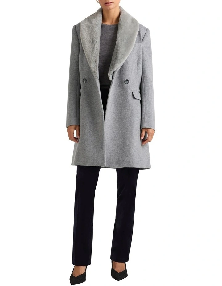 Delfina Faux Fur Collar Coat in Grey Marle