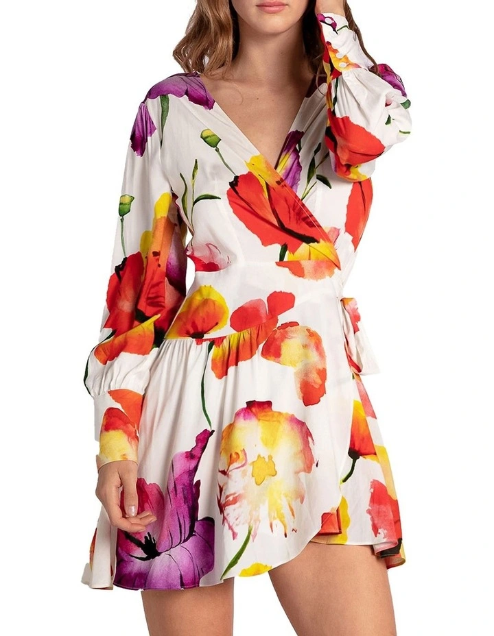 The Dancer Longsleeve Mini Wrap Dress in Red