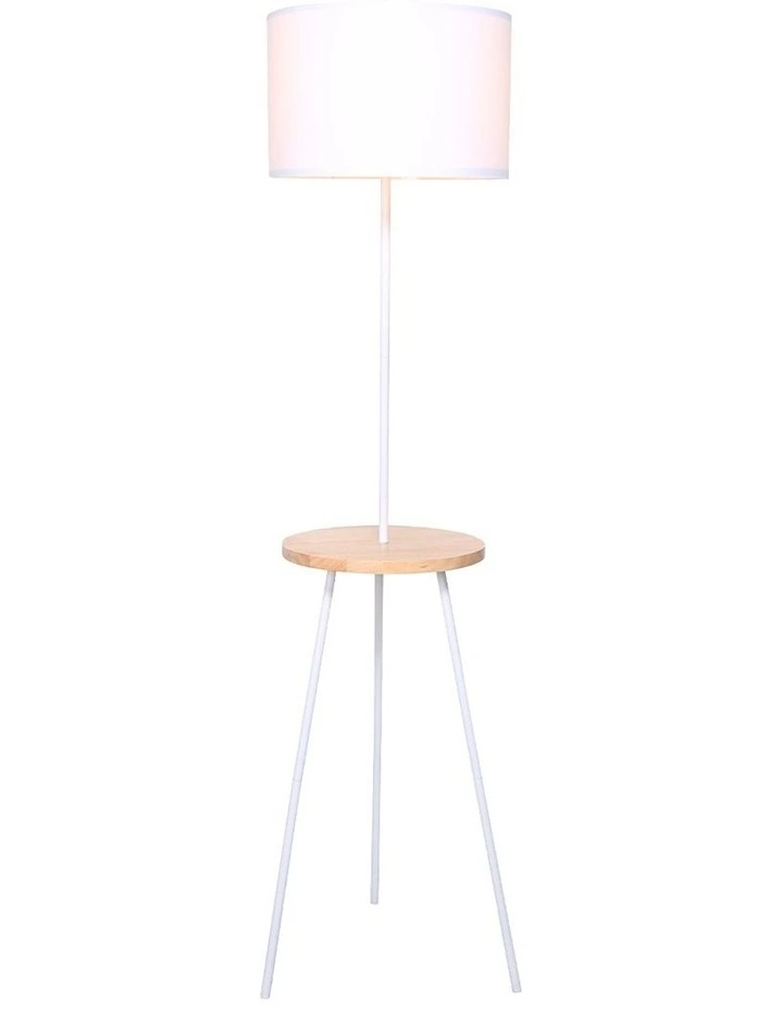 Metal Floor Lamp Stand Tripod In Round Shade Wooden Table Shelf White