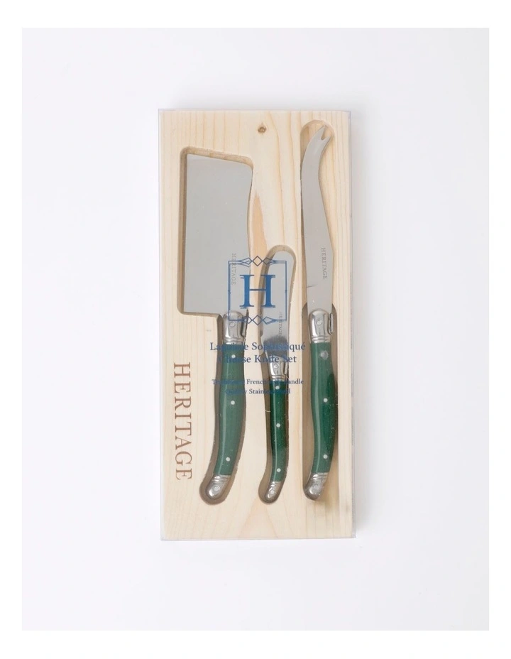 Laguiole Sophistique 3pc Cheese Knife Set Green