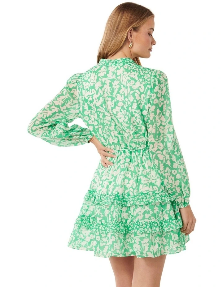 Raquel Mixed Print Mini Dress in Green