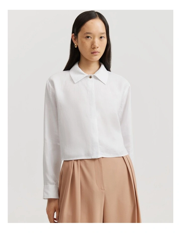 Organically Grown Linen Cropped Shirt in White