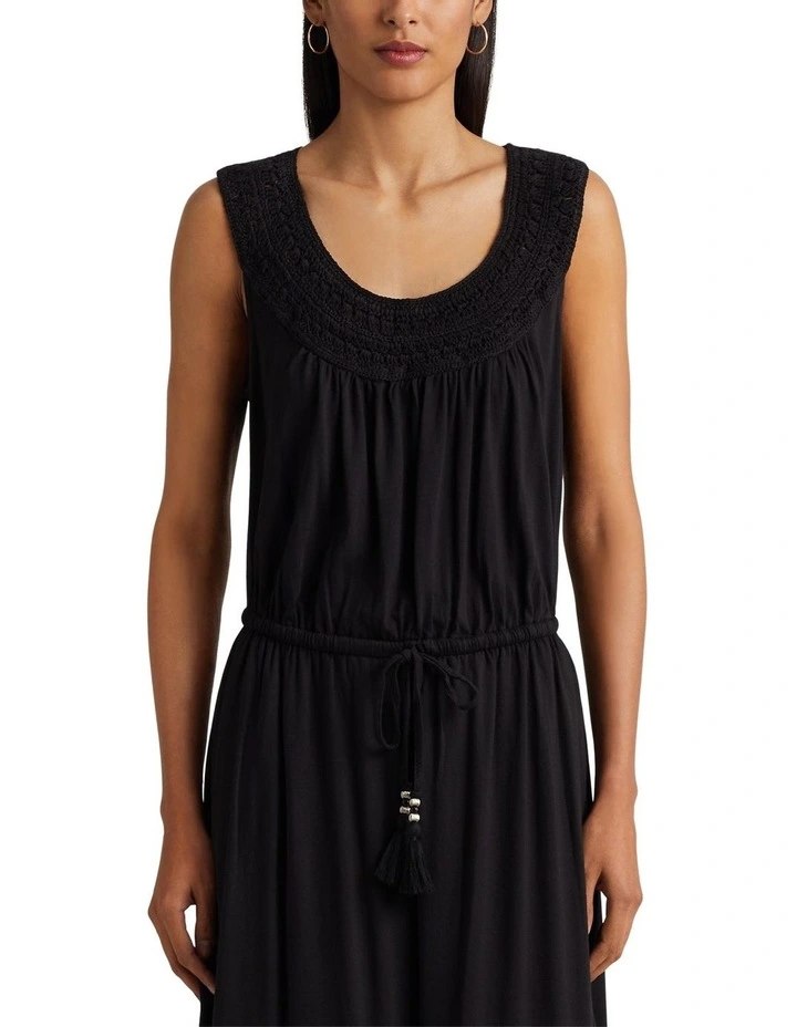 Crocheted Jersey Sleeveless Dress in Black