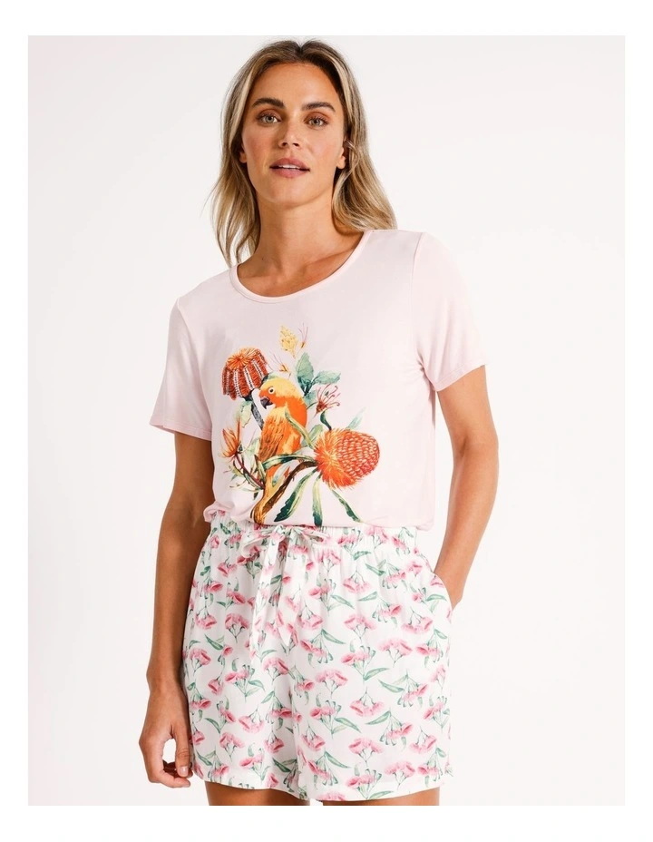 Viscose Elastane Crew Neck Tee in Australiana Parrot