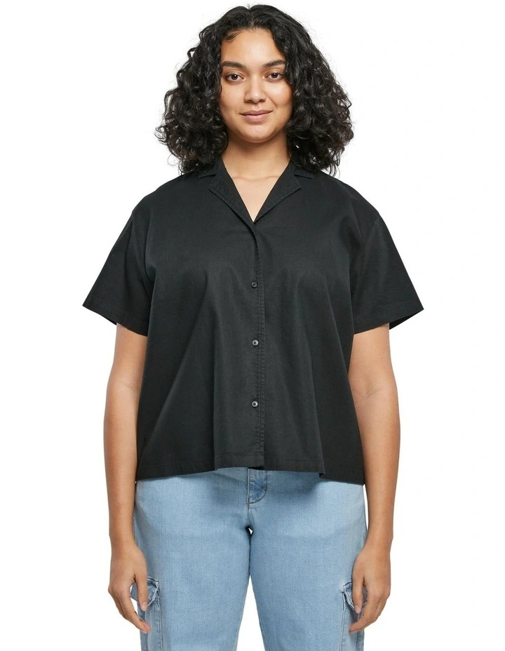 Linen Mixed Resort Shirt in Black