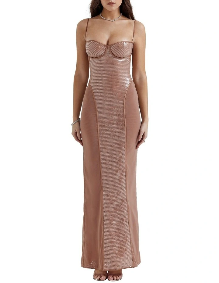 Bonita Sequin Maxi Dress in Cafe Au Lait