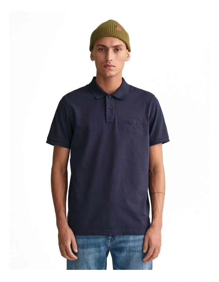 Tonal Shield Polo Shirt in Evening Blue