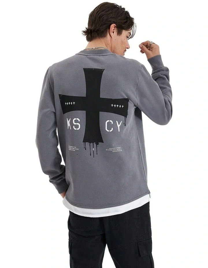 Lostland Heavy Layered Dual Curved Sweater in Pigment Charcoal