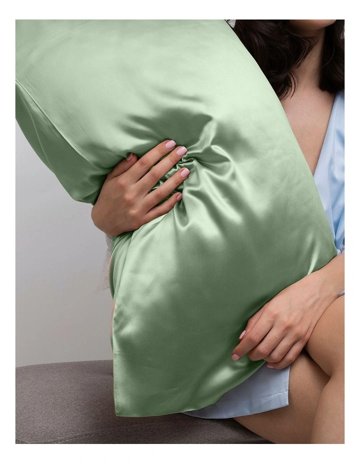 Luxury Satin Pillowcase Twin Pack with Gift Box in Sage