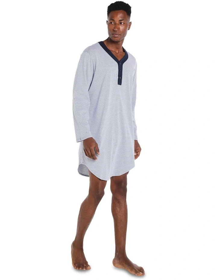 Long Sleeve Stripe Nightshirt Pyjama in Grey