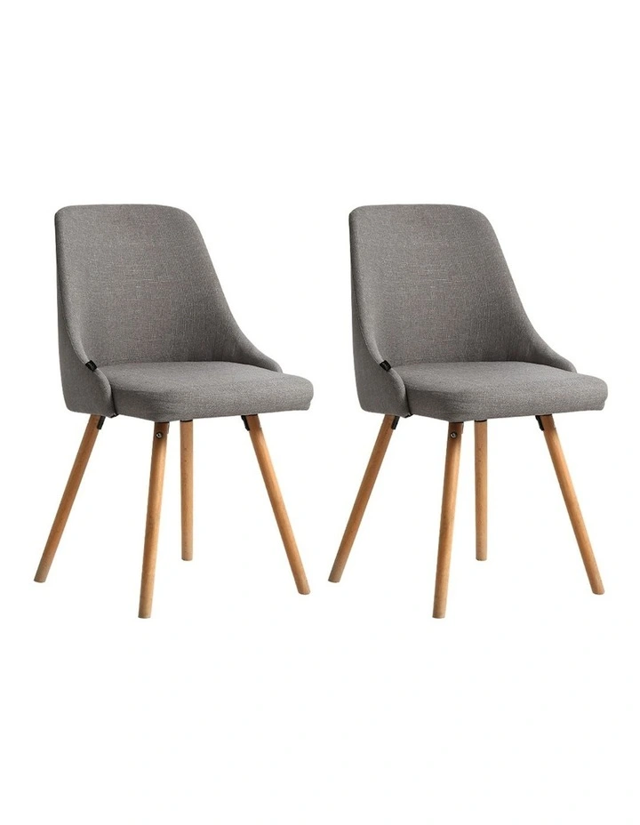 Dining Chairs Fabric Wooden Set of 2 in Grey
