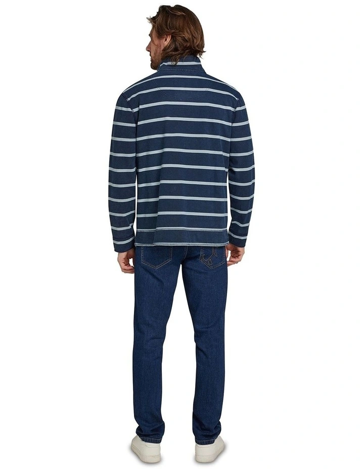 Stripe Pique Quarter Zip Sweat Top in Navy