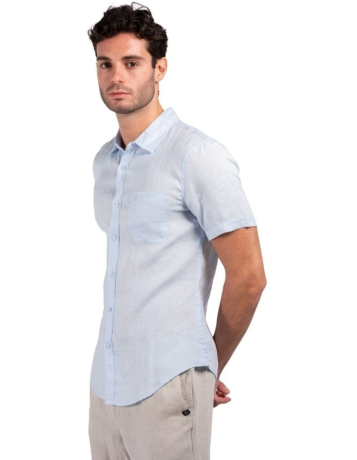 Short Sleeve Linen Shirt in Sky Blue