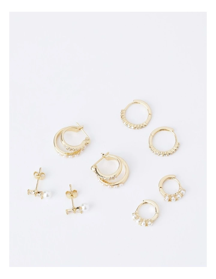 Pearl Huggie Multipack 4Pk Earring in Gold