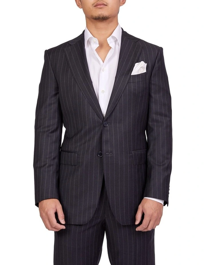 Dun Full Canvas R-Stripe Suit CHARCOAL REG