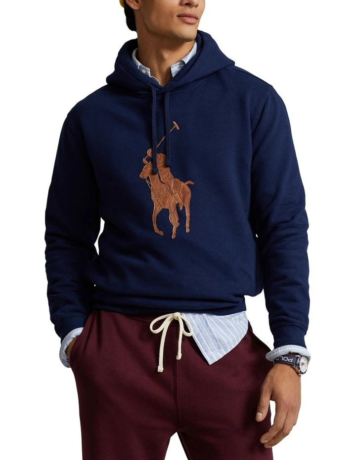 The Fleece Leather-Big Pony Hoodie in Blue