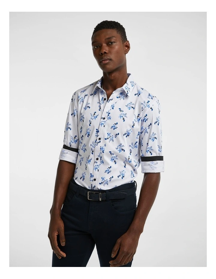 Salines Slim Floral Shirt in Blue