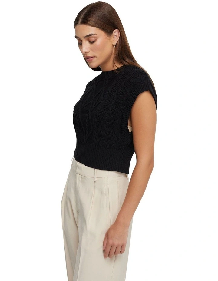 Carly Cable Knit Vest in Black