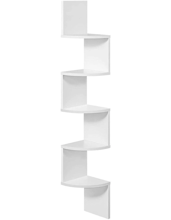 Durable Rustic Charm 5-tier Floating Corner Bookshelf in White