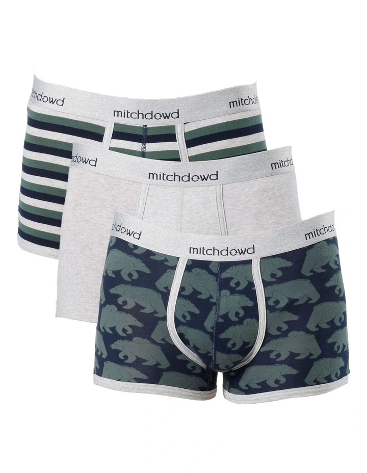 Bears Mid Fit Trunks 3 Pack in Multi