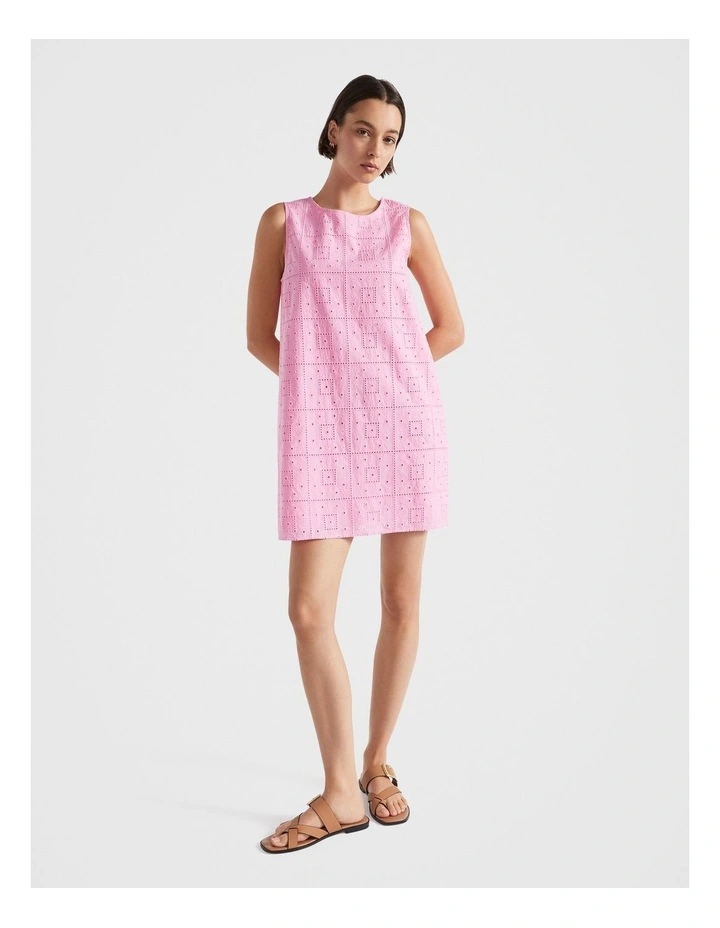 Broderie Mini Dress in Pink