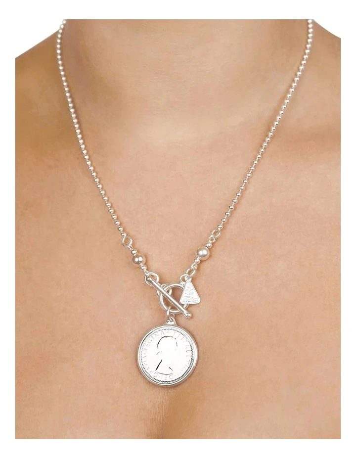 Ball Chain Shilling Coin Necklace in Silver
