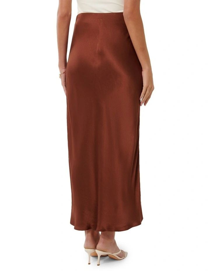 Prue Satin Bias Midaxi Skirt in Brown