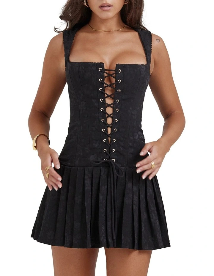 Talia Pleated Mini Dress in Black