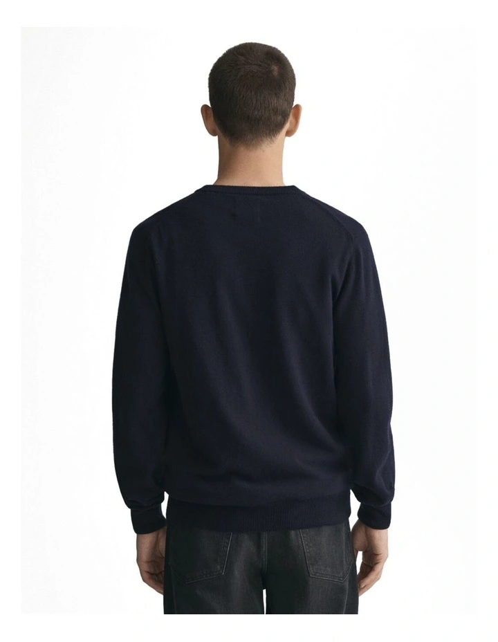 Superfine Lambswool V-Neck Sweater in Marine Melange
