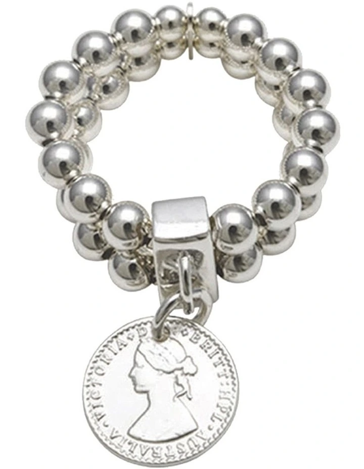 2-Strand Stretchy Ring with Mini Coin in Silver