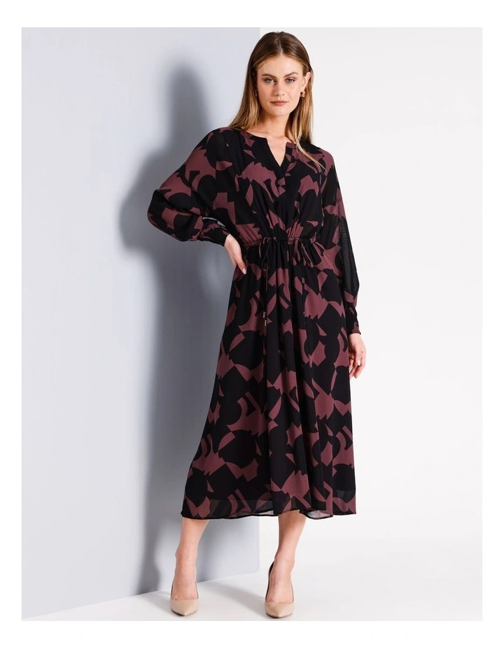 Recycled Polyester Blend Draw Cord Midi Dress in Assorted