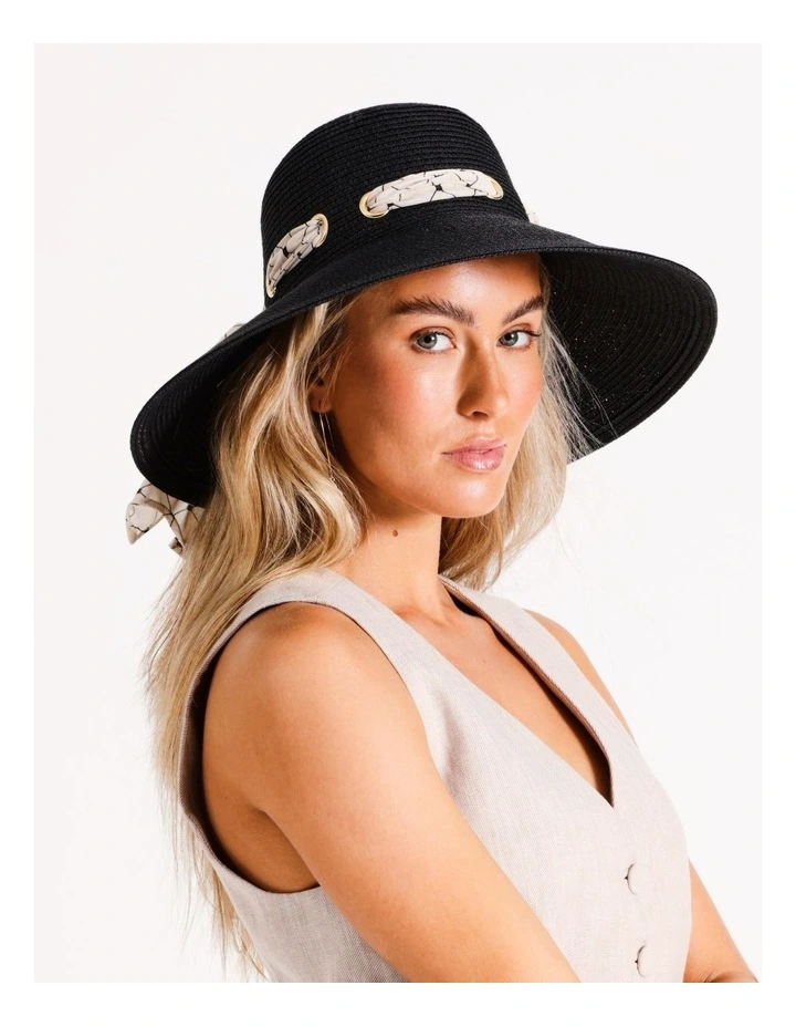 Scarf Detail Summer Hat in Black