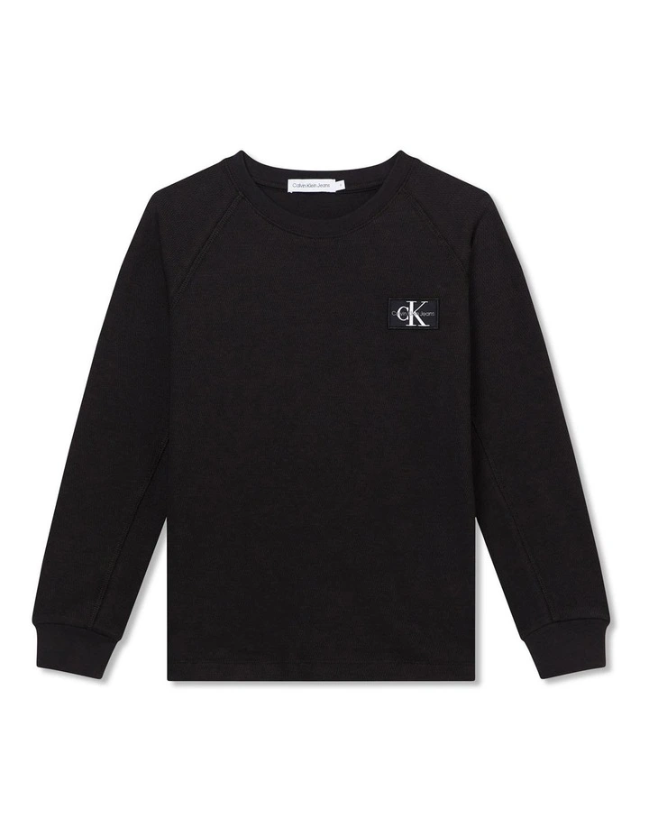 Modern Waffle Badge Long Sleeve T-shirt in Black