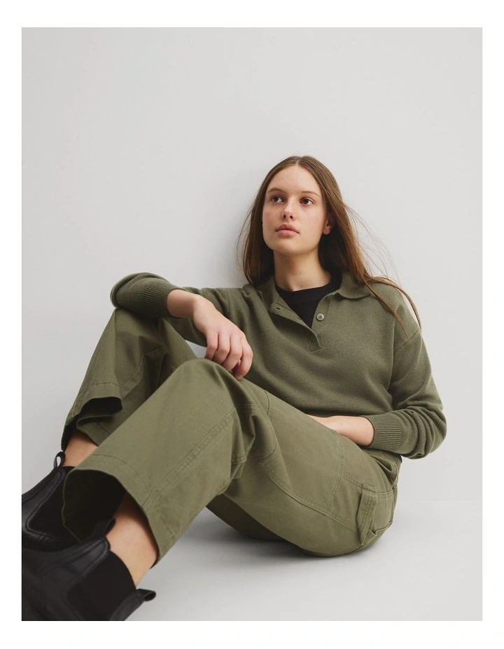 Teen Polo Knit Pullover in Olive