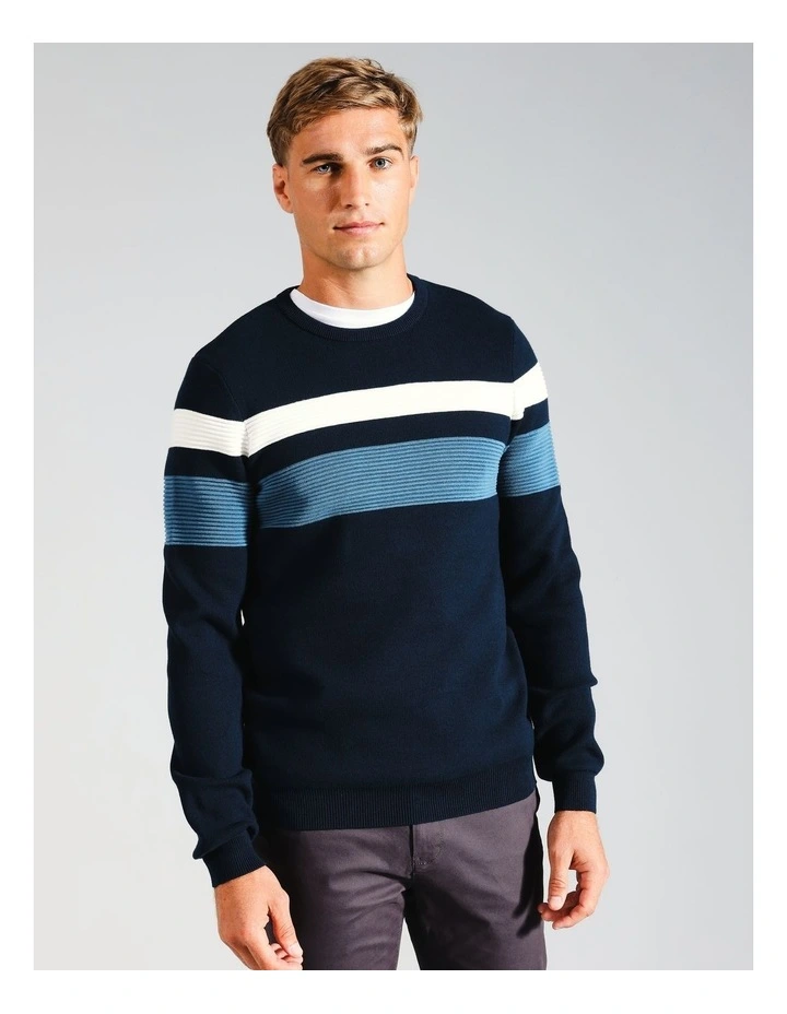 Ethan Engineered Stripe Knit in Blue