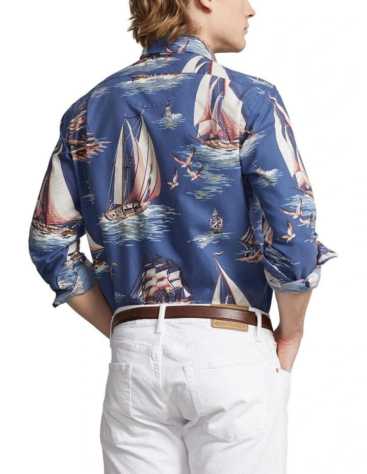 Classic Fit Ship-Print Oxford Shirt in Assorted